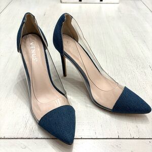 NWOT Venus Blue Denim Clear pointed toe Size 9,5 heels